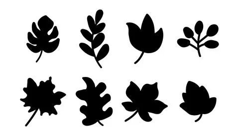 Collection of various black leaf silhouette Stock Illustration