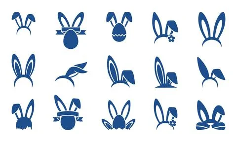 Collection of various blue bunny ears and head silhouettes Stock Illustration