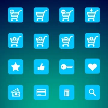 Collection of various blue e-shop icons - shopping carts Stock Illustration