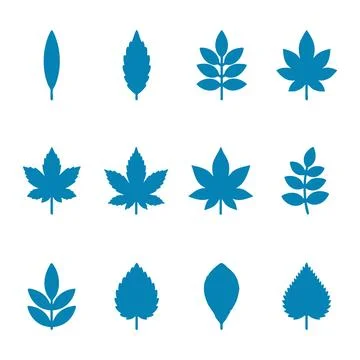 Collection of various blue leaf shapes vector Stock Illustration