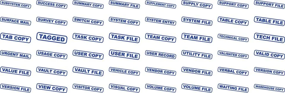 Collection of various blue text labels on white background showcasing diffe.. Illustrazione stock