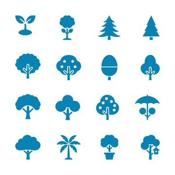 Collection of various blue tree icons vector Stockillustratie