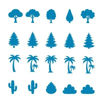 Collection of various blue tree silhouettes vector Stockillustratie
