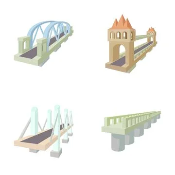 Collection of various bridge designs for infrastructure and transport Stock Illustration