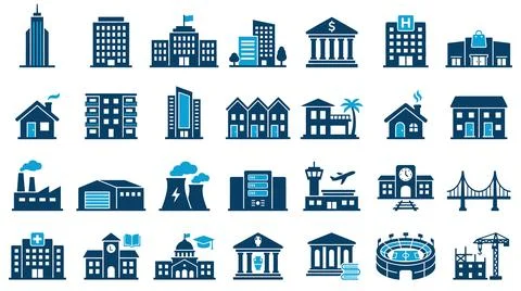 Collection of Various Building Icons Stock Illustration