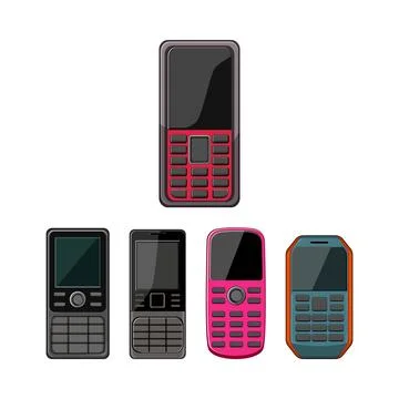 Collection of various button phones for communication technology Stock Illustration