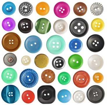 Collection of various buttons on white background. each one is shot separatel Stock Photos