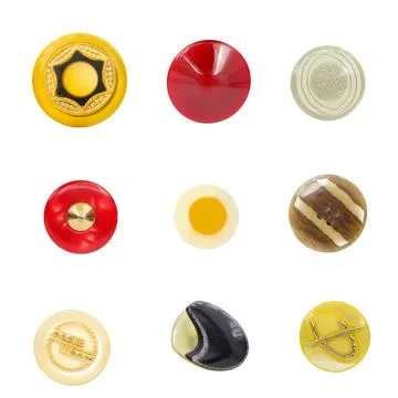 Collection of various buttons on white background with clipping path.  Foto stock