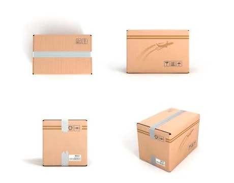 Collection of various cardboard boxes on white background Stock Illustration