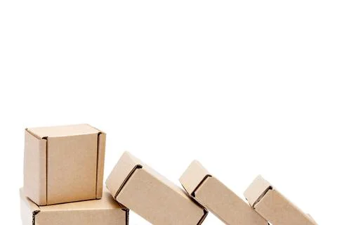 Collection of various cardboard boxes on white background Stock Photos
