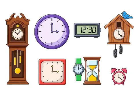 Collection of Various Clocks and Timekeeping Devices Illustrazione stock