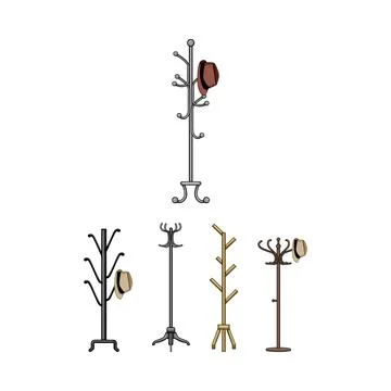 Collection of various coat racks with hats Stock Illustration
