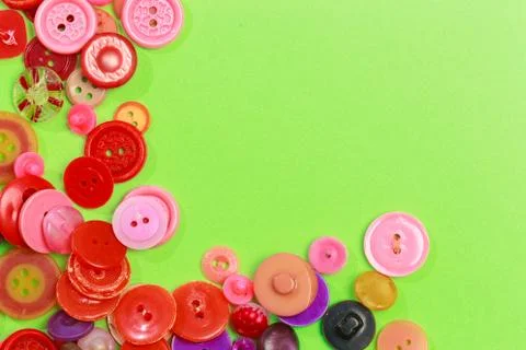 Collection of various colored buttons on colored background - Image Stock Photos