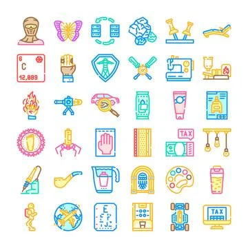 Collection of various colorful conceptual linear icons Stock Illustration