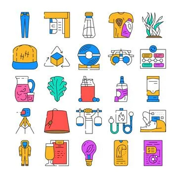 Collection of various colorful daily objects and concepts icons Stock Illustration