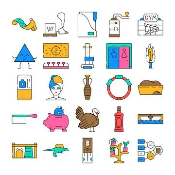 Collection of various colorful doodle flat icons Stock Illustration
