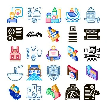 Collection of various colorful doodle isometric icon concepts Illustrazione stock