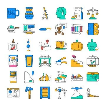 Collection of various colorful doodle style icons 스톡 일러스트