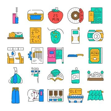 Collection of various colorful everyday objects and abstract concepts Stock Illustration