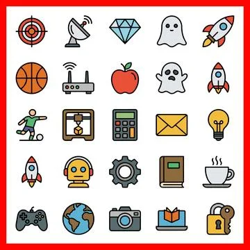 Collection of various colorful flat design icons on a white background. Stock Illustration
