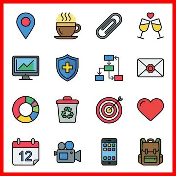 Collection of various colorful flat line icons for web and mobile application Stock-Illustration