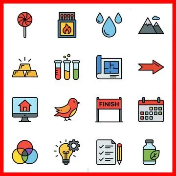 Collection of various colorful flat line icons for web and mobile application Stock Illustration