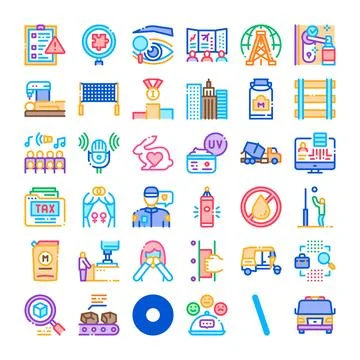 Collection of various colorful flat line icons Stock Illustration