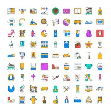 Collection of various colorful flat line icons 스톡 일러스트
