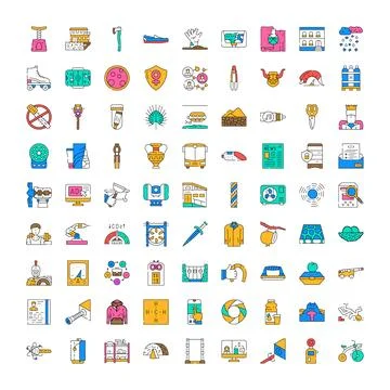 Collection of various colorful flat line icons Stock Illustration