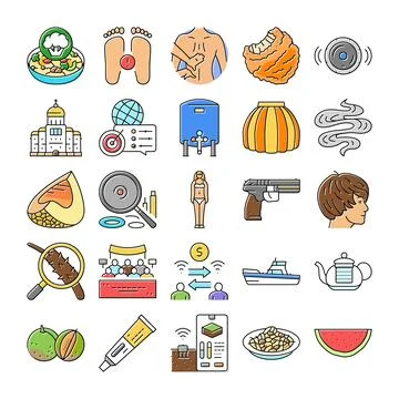 Collection of various colorful flat line icons Illustrazione stock