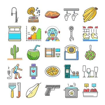 Collection of various colorful flat line icons Stock Illustration