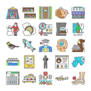 Collection of various colorful flat line icons set Stock Illustration