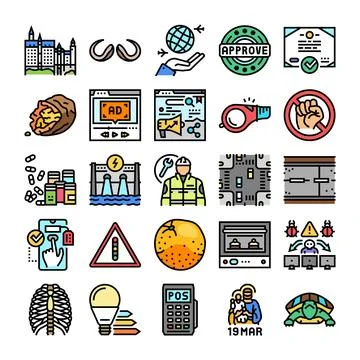 Collection of various colorful flat line icons Stock Illustration