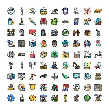 Collection of various colorful flat line icons 库存插图