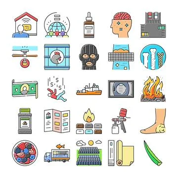 Collection of various colorful flat line icons Illustrazione stock