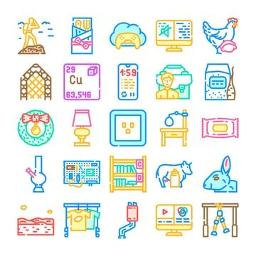 Collection of various colorful linear icons illustrating diverse concepts Illustrazione stock