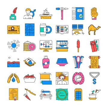 Collection of various colorful miscellaneous items icons 스톡 일러스트