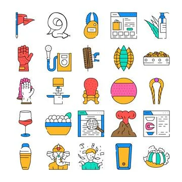 Collection of various colorful objects and concepts icons 库存插图