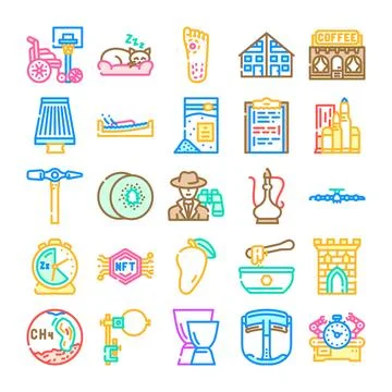 Collection of various colorful objects and concepts icons Stock Illustration