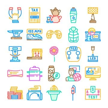 Collection of various colorful objects and elements forming pattern Stock Illustration