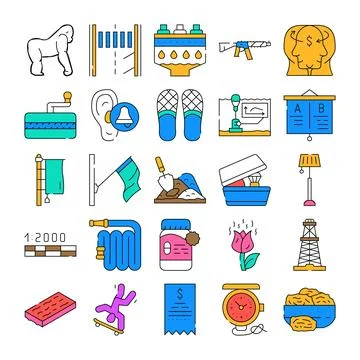 Collection of various colorful objects and concepts icons Stock Illustration
