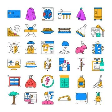 Collection of various colorful objects and concept icons Stock Illustration