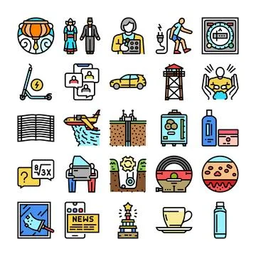 Collection of various colorful objects and symbols icons Stock Illustration