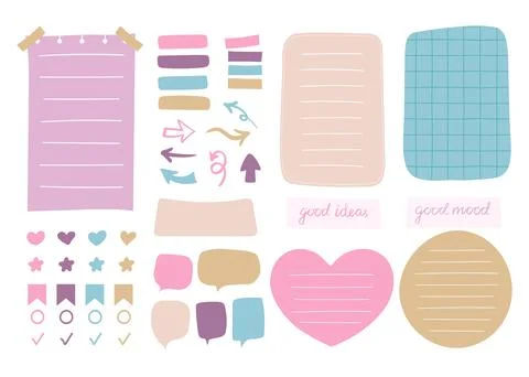 Collection of various colorful paper notes. Illustrazione stock