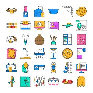 Collection of various colorful universal line icons set Stock Illustration