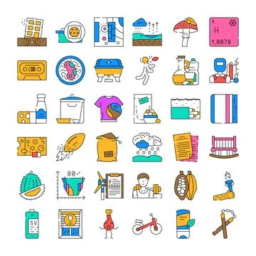 Collection of various colorful universal line icons Ilustración de archivo