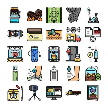 Collection of various colorful universal line icons Stock Illustration