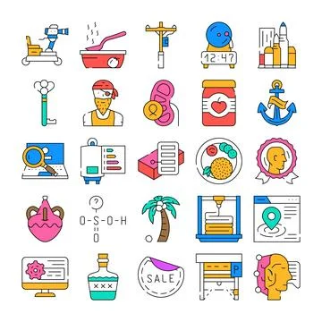 Collection of various colorful universal linear icons Illustrazione stock