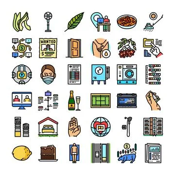 Collection of various colorful universal linear icons set Stock Illustration