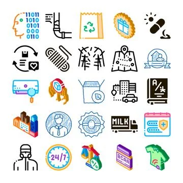 Collection of various colorful universal theme icons Stock Illustration